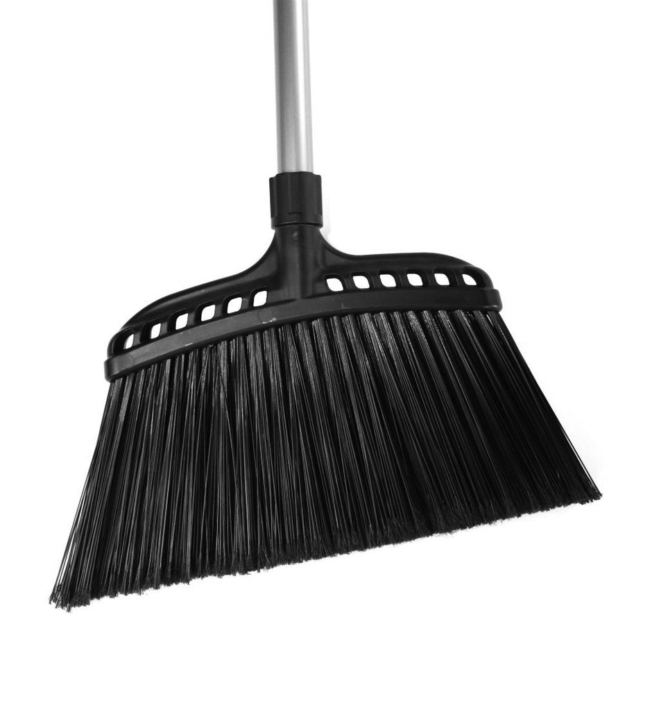 Angle Broom - 16" (40.6 cm) Cleaning Path - 48" (122 cm) Metal Handle - Black