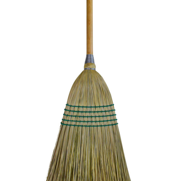 Corn Broom for Domestic and Commercial Use - 10" (25, 4 cm) Cleaning Path - Wooden Handle - 5 strings