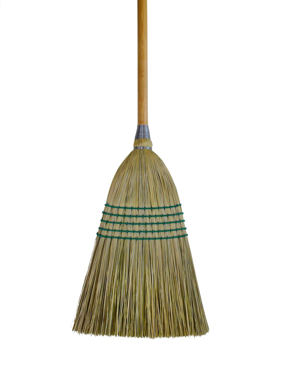Corn Broom for Domestic and Commercial Use - 10" (25, 4 cm) Cleaning Path - Wooden Handle - 5 strings
