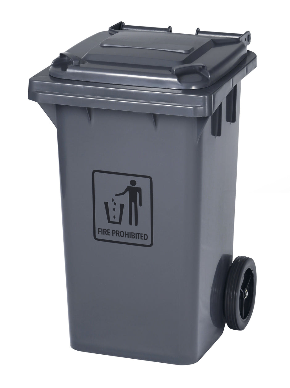 Trash Garbage Can Bin with Lid - with Wheels - 26 gal (100L) - 15" (38 cm) x  18" (42,72 cm) x  32" (81,28 cm)  - Grey