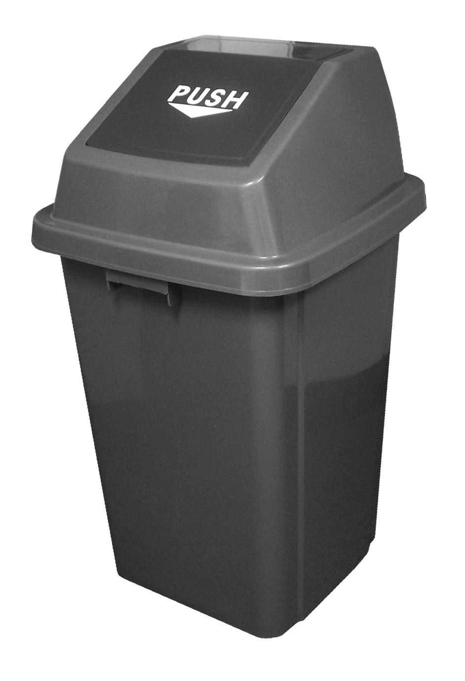 Trash Garbage Can Bin with Push Down Lid - 26 gal (100 L) - Grey and Black - 19'' x 19'' x 35''