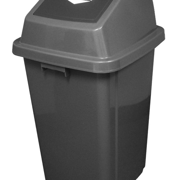 Trash Garbage Can Bin with Push Down Lid - 26 gal (100 L) - Grey and Black - 19'' x 19'' x 35''