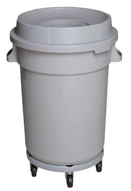 Round Trash Garbage Can Bin with Lid - Drum Dolly - 20 gal (88L) - Light Grey