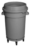 Round Trash Garbage Can Bin with Lid - Drum Dolly - 32 gal (145 L) - Grey