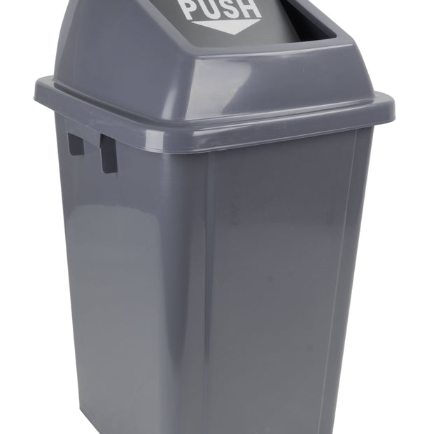 Trash Garbage Can Bin with Push Down Lid - 16 gal (60 L) - Grey - 16" x 16" x 28"