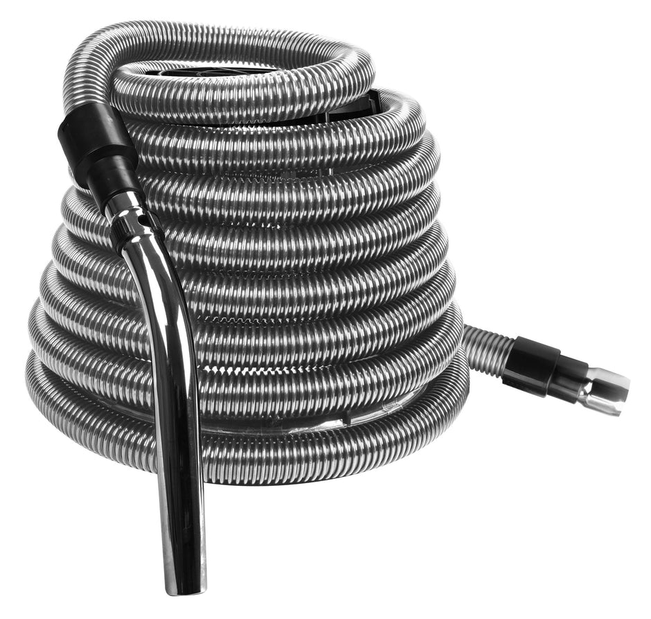 Flexible Hose for Central Vacuum - 40' (12,19 m) Long - with Metal Handle - Silver