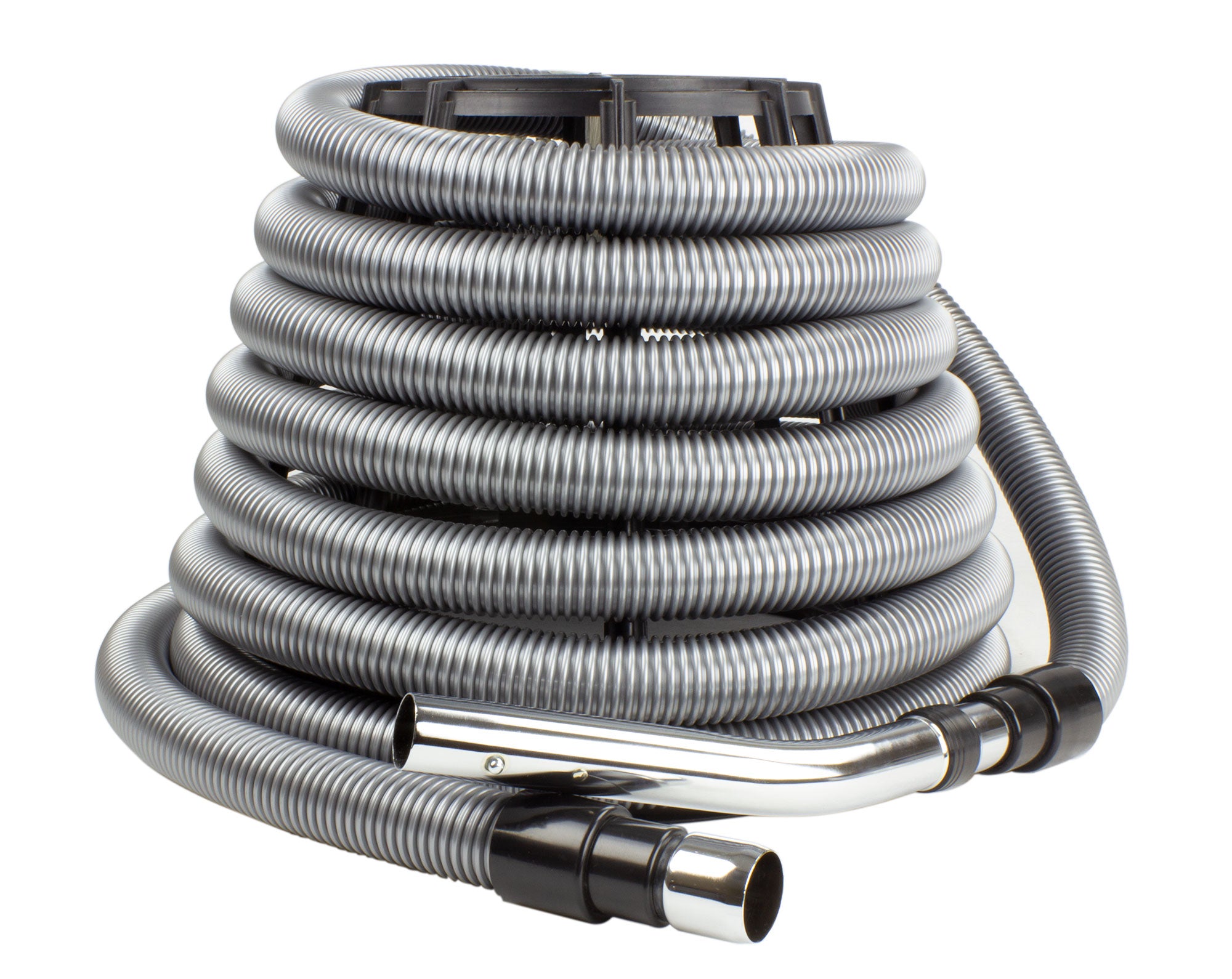 Hose for Central Vacuum - 30' (9 m) - Silver - Straight Handle - Button Lock - Flexible - Strong