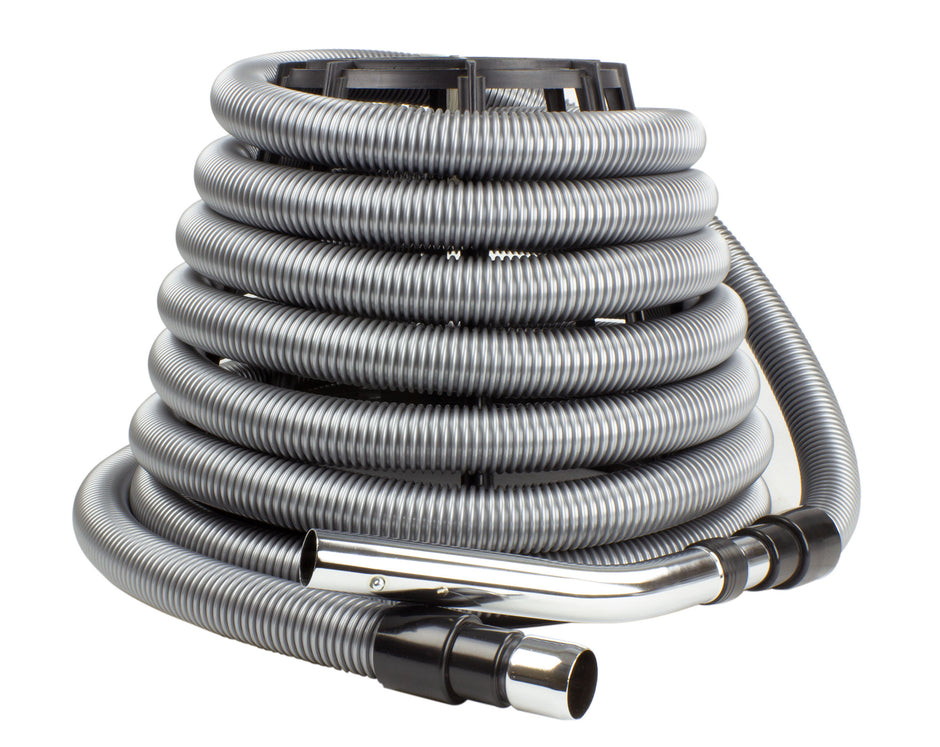 Hose for Central Vacuum - 30' (9 m) - Silver - Straight Handle - Button Lock - Flexible - Strong