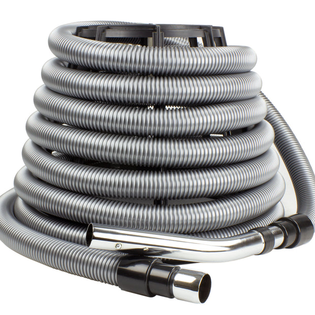 Hose for Central Vacuum - 30' (9 m) - Silver - Straight Handle - Button Lock - Flexible - Strong