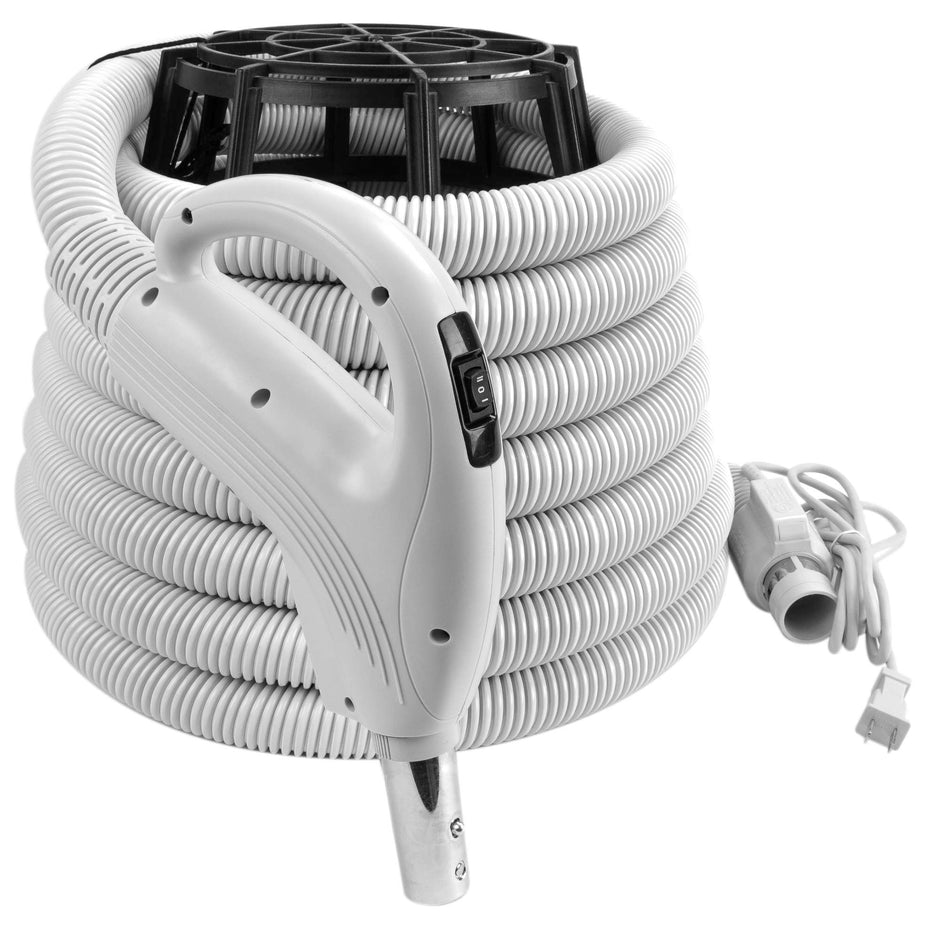 Electric Hose for Central Vacuum - 30' (9 m) - 1 1/4" (32 mm)  dia - Grey - Gas Pump Handle - On/Off Button - Power Nozzle Compatible - Button Lock -  Value Flex - Plastiflex SV130114030BCU