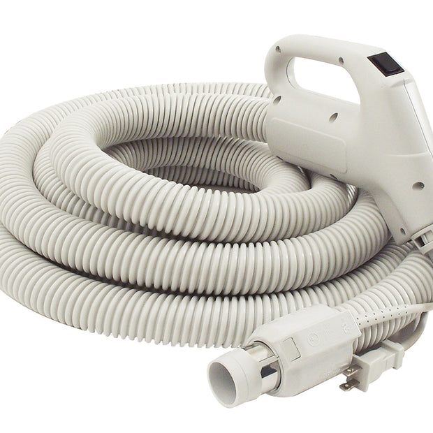 Electrical Hose for Central Vacuum - 35' (10 m) - 1 1/4" (32 mm) dia - Grey - Gas Pump Handle - On/Off Button - Power Nozzle Compatible - Button Lock - Plastiflex  SZ130114035BCU