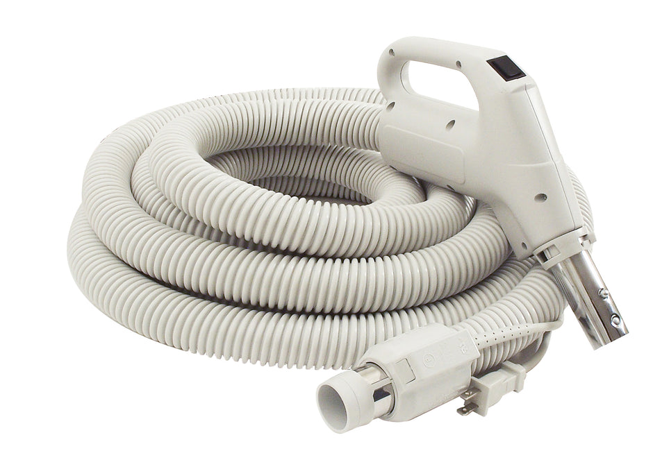 Electrical Hose for Central Vacuum - 35' (10 m) - 1 1/4" (32 mm) dia - Grey - Gas Pump Handle - On/Off Button - Power Nozzle Compatible - Button Lock - Plastiflex  SZ130114035BCU
