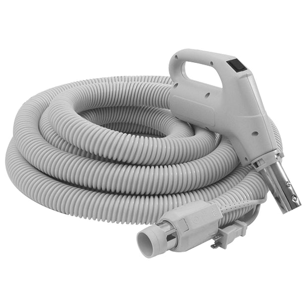 Electrical Hose for Central Vacum - 50' (15 m) - dia - Grey - Gas Pump Handle - On/Off Button - Power Nozzle Compatible - Button Lock - Plastiflex SZ130138050BCUI