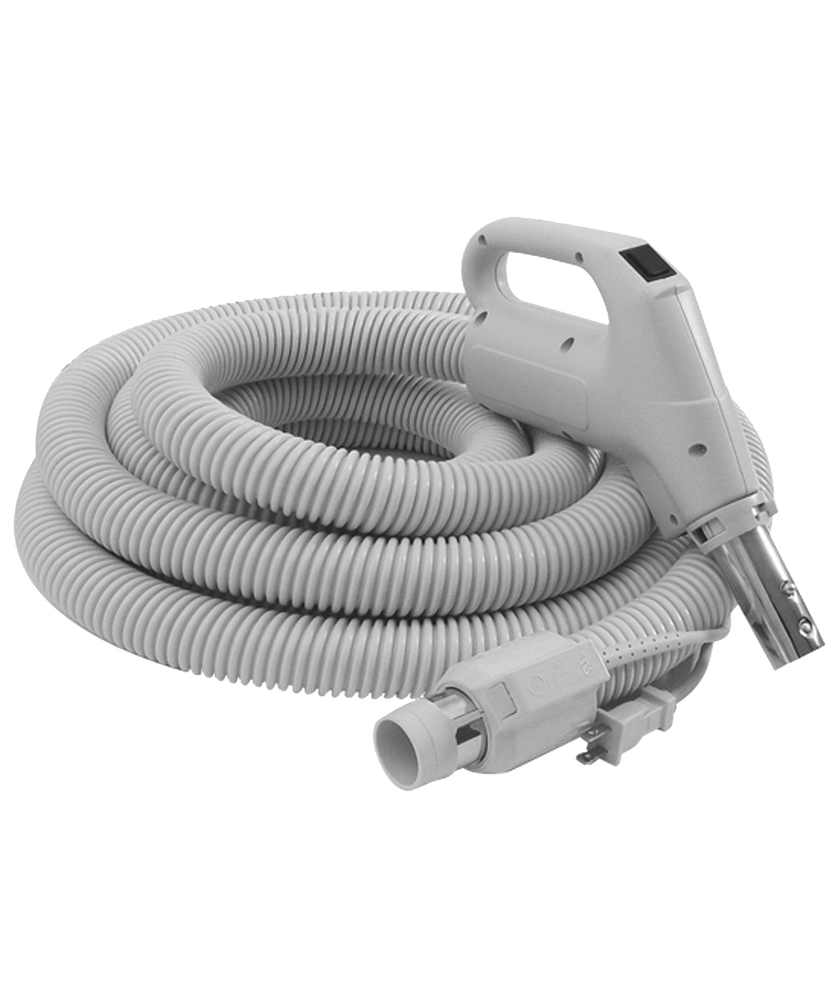 Electrical Hose for Central Vacum - 50' (15 m) - dia - Grey - Gas Pump Handle - On/Off Button - Power Nozzle Compatible - Button Lock - Plastiflex SZ130138050BCUI