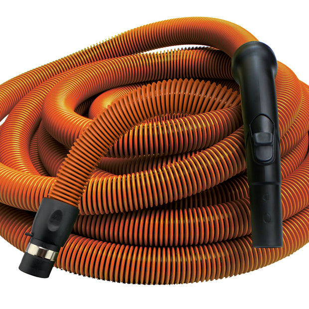 Central Vacuum Hose - 30' (9 m) - 1 1/4" (32 mm) dia - Orange - Black Plastic Curved Handle