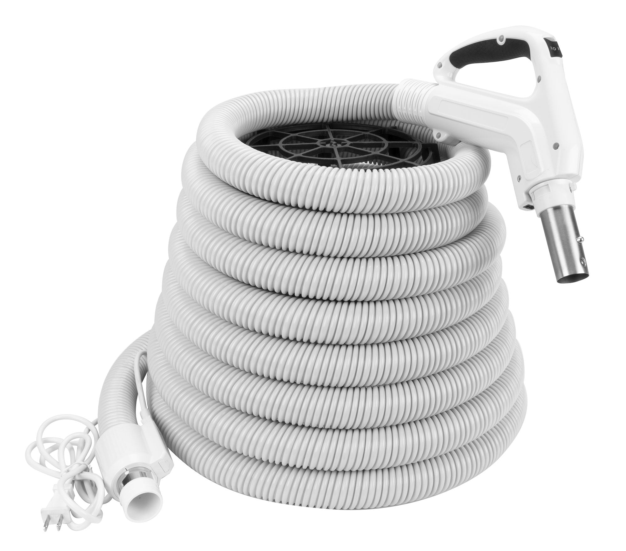 Electric Hose 30' Comfort Flex for Central Vacuum - (9 m) - Ergonomic Handle with Foam Grip and 360Â° Swivel - Grey - Power Nozzle Compatible - On/Off Button - Button Lock