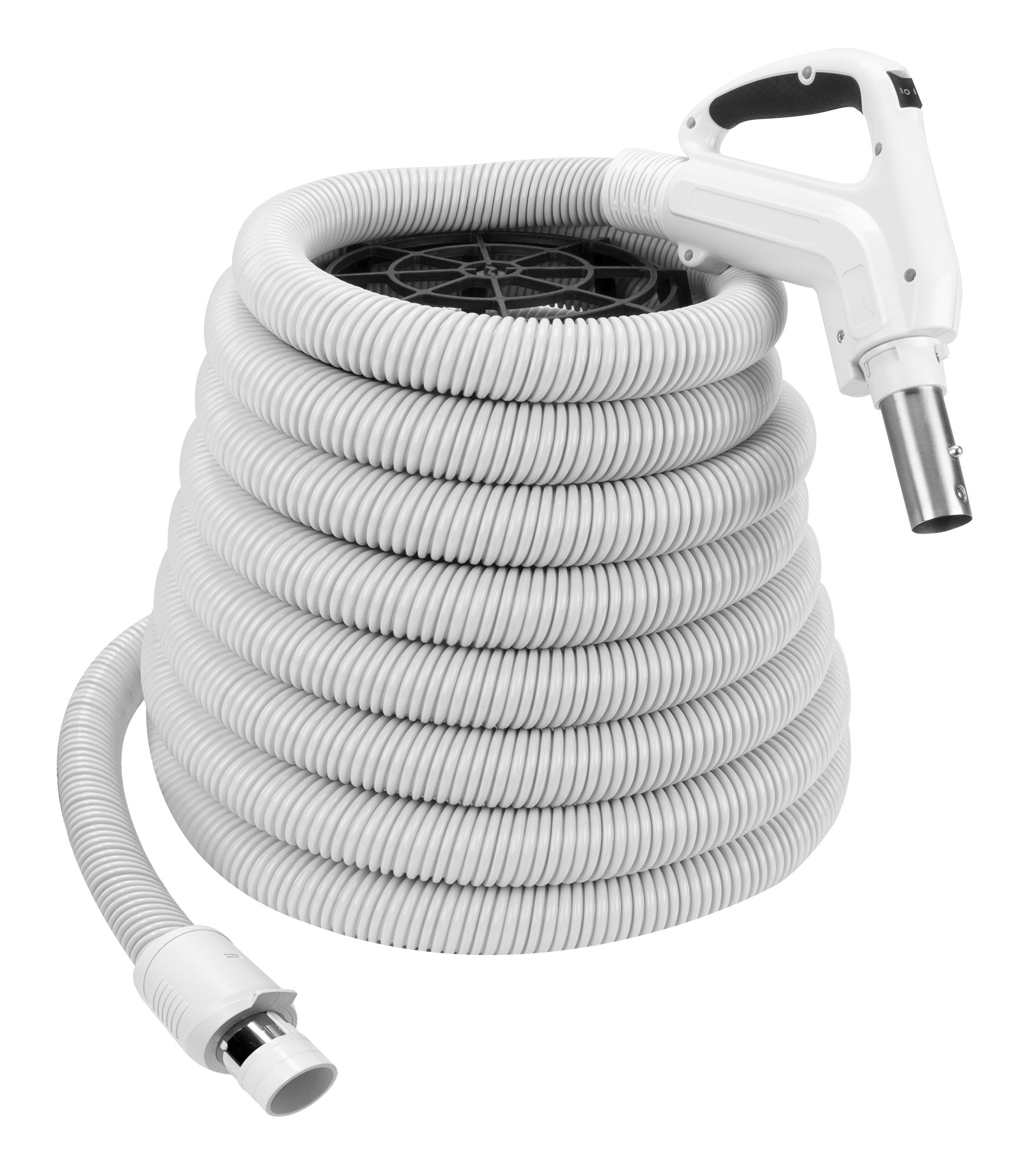 Hose 40' Comfort Flex for Central Vacuum -(12,2 m) - Ergonomic Handle with Foam Grip and 360Â° Swivel - Grey - Button Lock - On/Off Button
