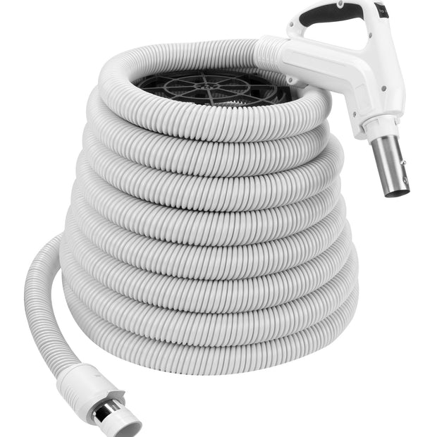 Hose 40' Comfort Flex for Central Vacuum -(12,2 m) - Ergonomic Handle with Foam Grip and 360Â° Swivel - Grey - Button Lock - On/Off Button