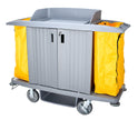 Large Capacity Janitorial Cart with Lockable Doors - Three Shelves - Swivel Wheels - Grey
