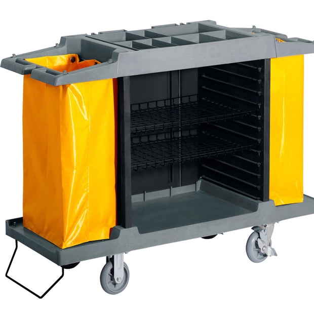 Heavy Duty Housekeeping Cart - High Capacity Storage with Two Garbage Bags Place - Black