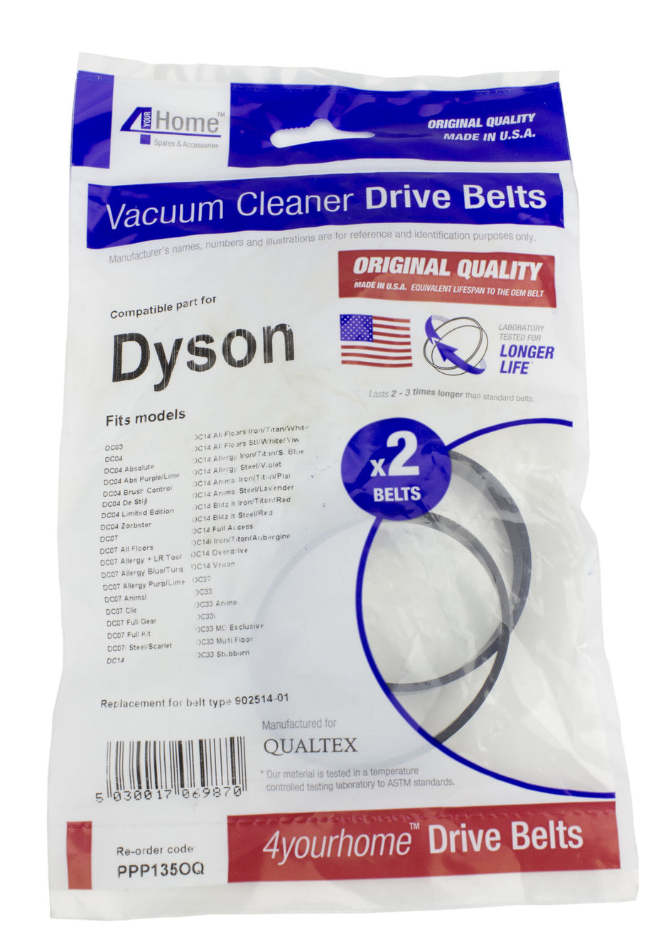 Drive Belt for Dyson Vacuum - DC03 DC04 DC07 DC14 DC27 DC33 - 902514-01Type - Pack of 2 - DY140
