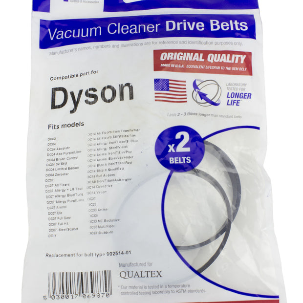 Drive Belt for Dyson Vacuum - DC03 DC04 DC07 DC14 DC27 DC33 - 902514-01Type - Pack of 2 - DY140