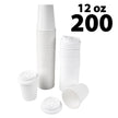 Disposable White Coffee Cups & covers - 12 oz - 200 pack