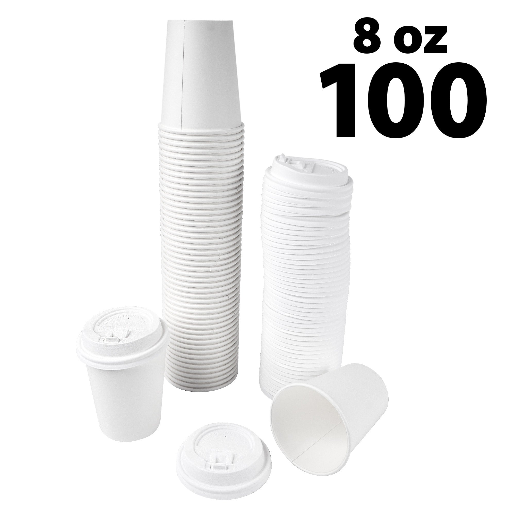 Disposable White Coffee Cups & covers - 8 oz -100 pack - Ecofriendly