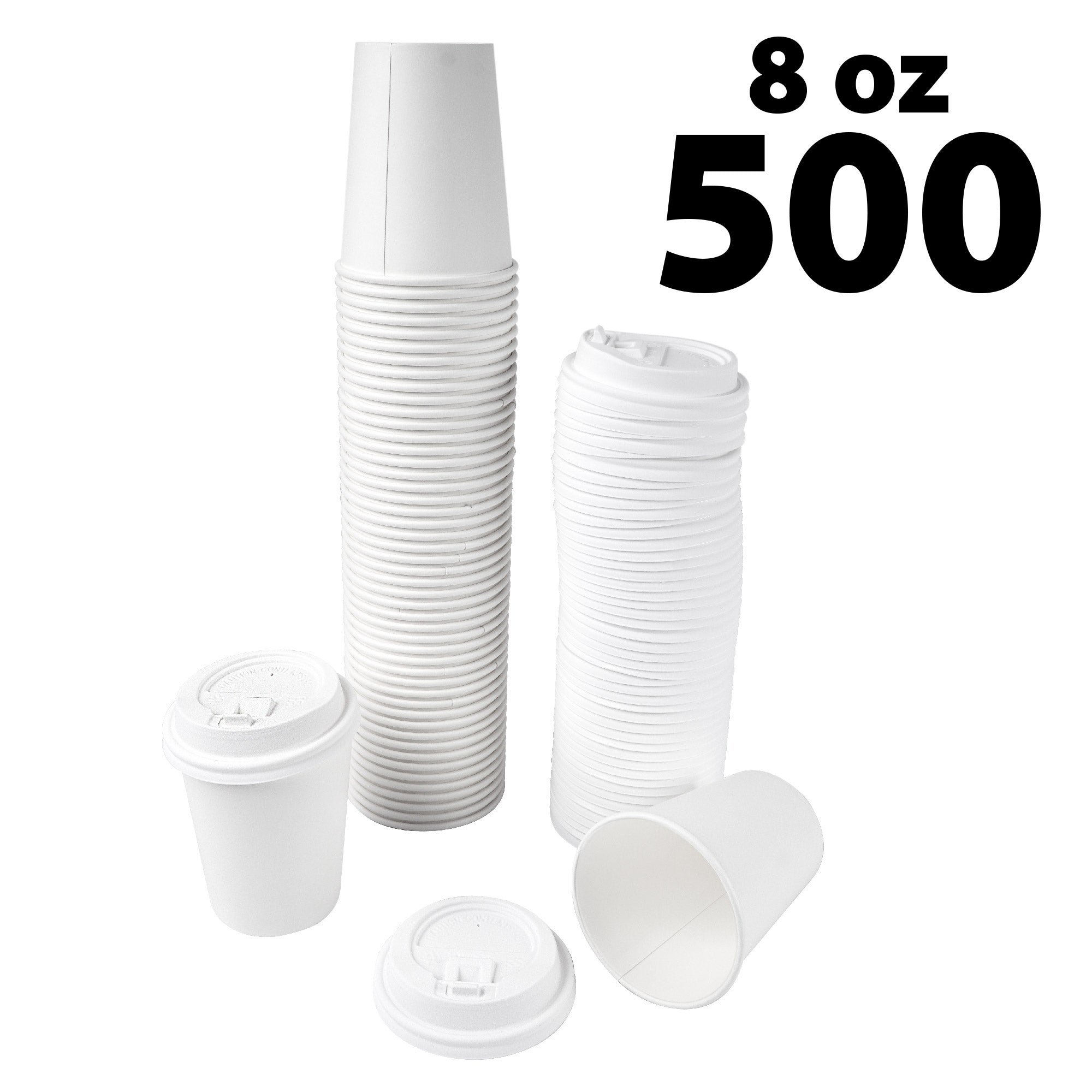Disposable White Coffee Cups & covers - 8 oz - 500 pack - Ecofriendly