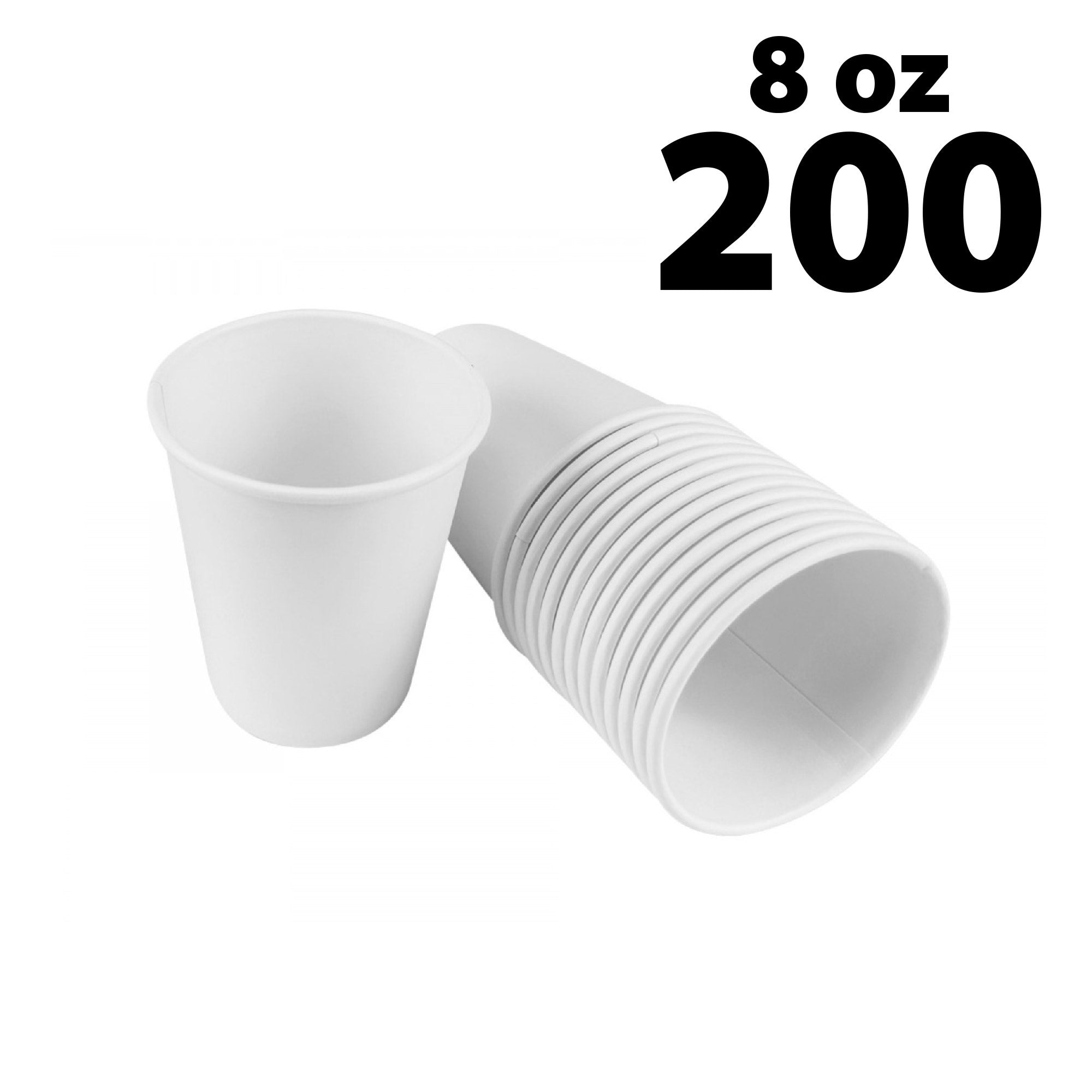 Disposable White Coffee Cups - 8 oz - 200 pack - Ecofriendly