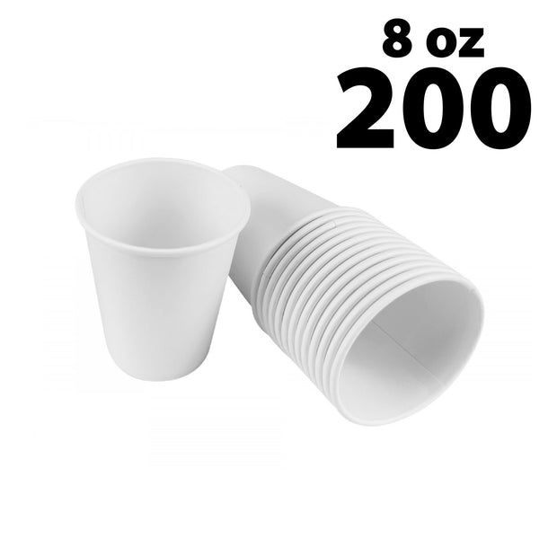 Disposable White Coffee Cups - 8 oz - 200 pack - Ecofriendly