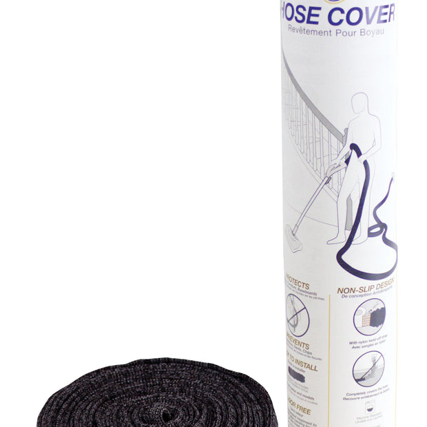 Cover for 35' (10 m) Hose of Central Vacuum Cleaner - with Nylon Twist-off Straps and the Cardboard Installation Tube - Johnny Vac - Grey