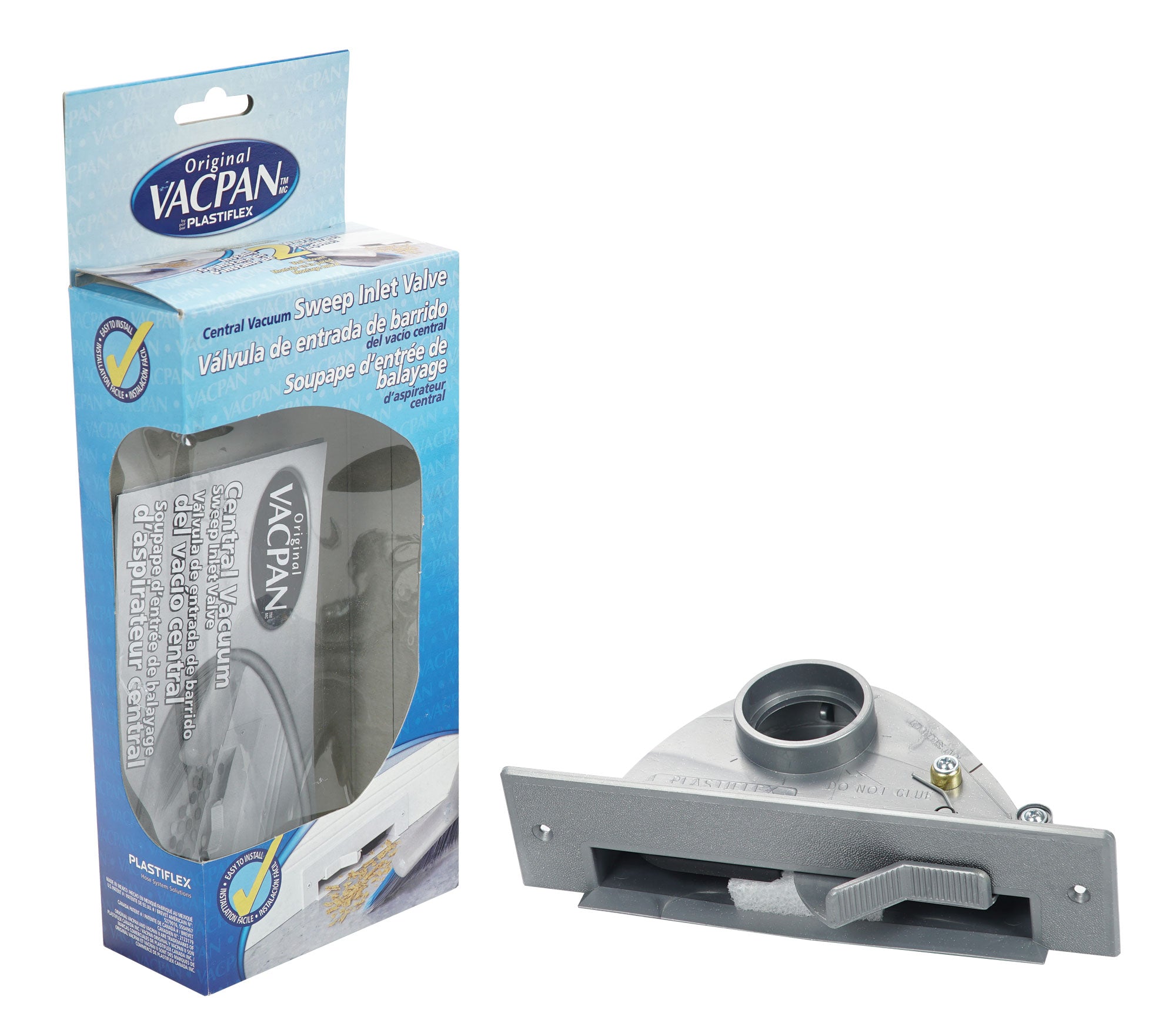 Sweep Inlet Valve for Central Vacuum (Crumbs Collector) - Silver - Plastiflex VCPSLV01