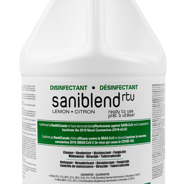 Saniblend RTU- Cleaner - Deodorizer - Disinfectant - Ready to Use - Lemon - 1.06 gal (4 L) - Safeblend SRTLGN4 - Disinfectant for use against coronavirus (COVID-19) DIN# 02344904