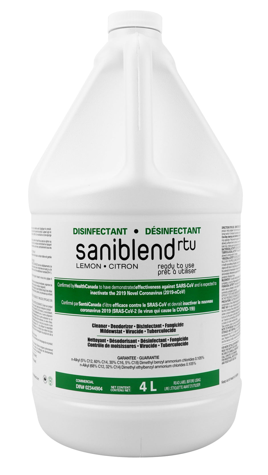 Saniblend RTU- Cleaner - Deodorizer - Disinfectant - Ready to Use - Lemon - 1.06 gal (4 L) - Safeblend SRTLGN4 - Disinfectant for use against coronavirus (COVID-19) DIN# 02344904