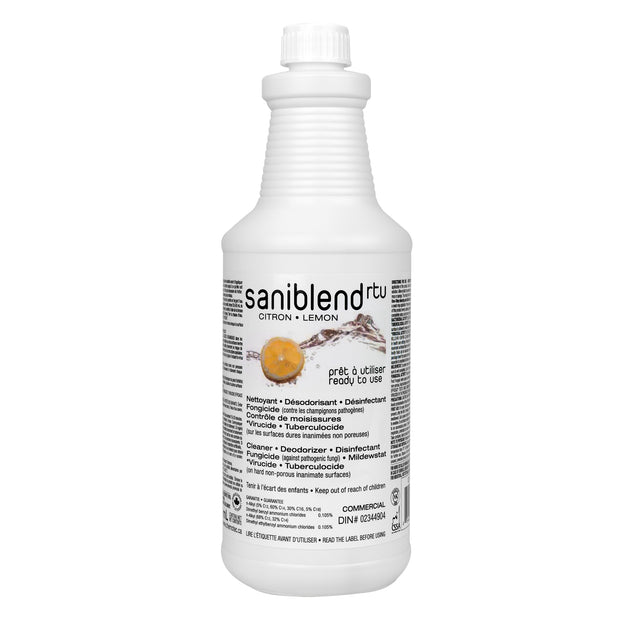 Saniblend RTU- Cleaner - Deodorizer - Disinfectant - Ready to Use - Lemon - 33.4 oz (950 ml) - Safeblend SRTL-XWD - DIN# 02344904