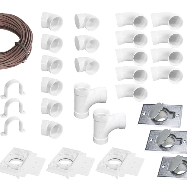 Installation Kit for Central Vacuum - 3 Brass Finish Inlets - with Accessories