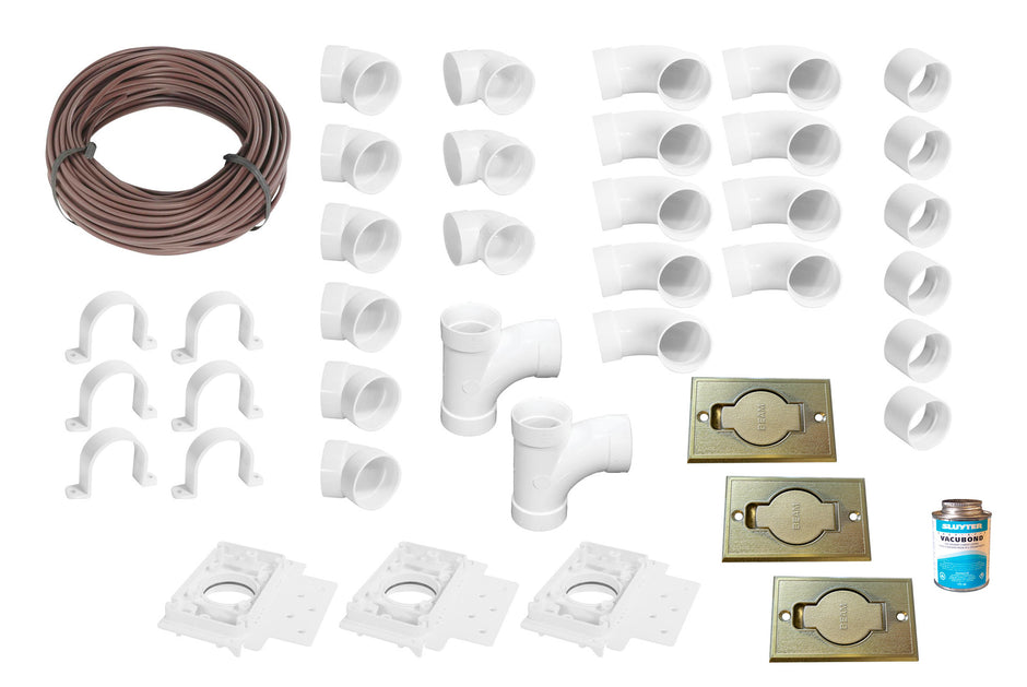 Installation Kit for Central Vacuum - 3 Silver Finish Inlets - with Accessories