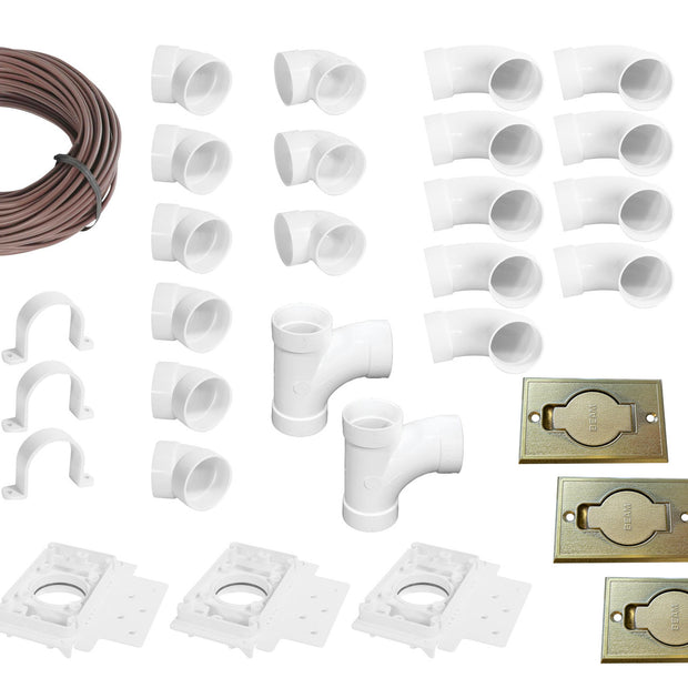 Installation Kit for Central Vacuum - 3 Silver Finish Inlets - with Accessories