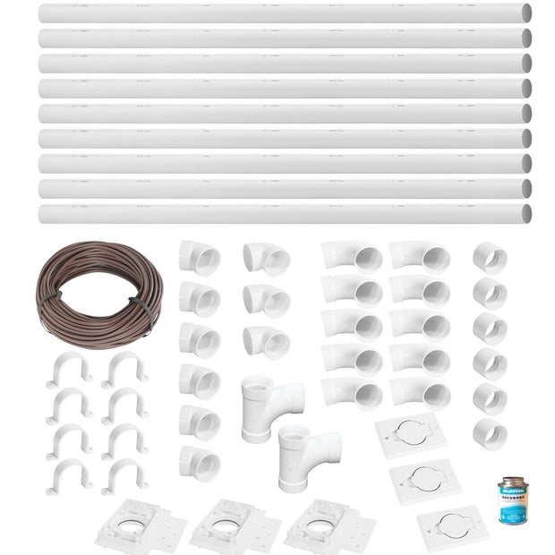Installation Kit for Central Vacuum - 3 Inlets - 48' (14.6 m) Piping - with Accessories