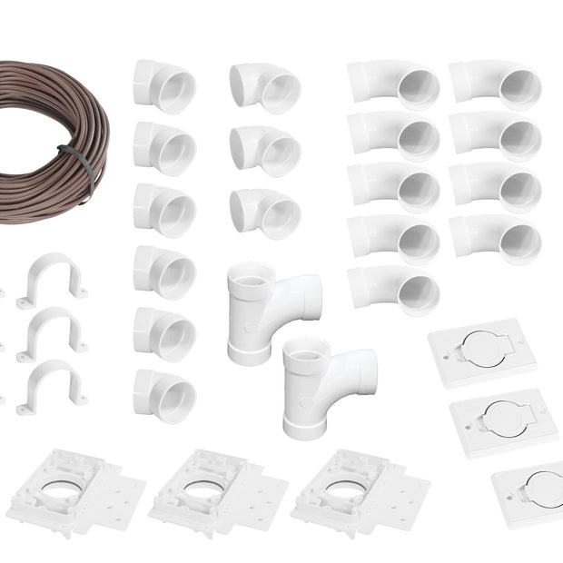 Installation Kit for Central Vacuum - 3 Inlets - with Accessories and Wall Mount Valves