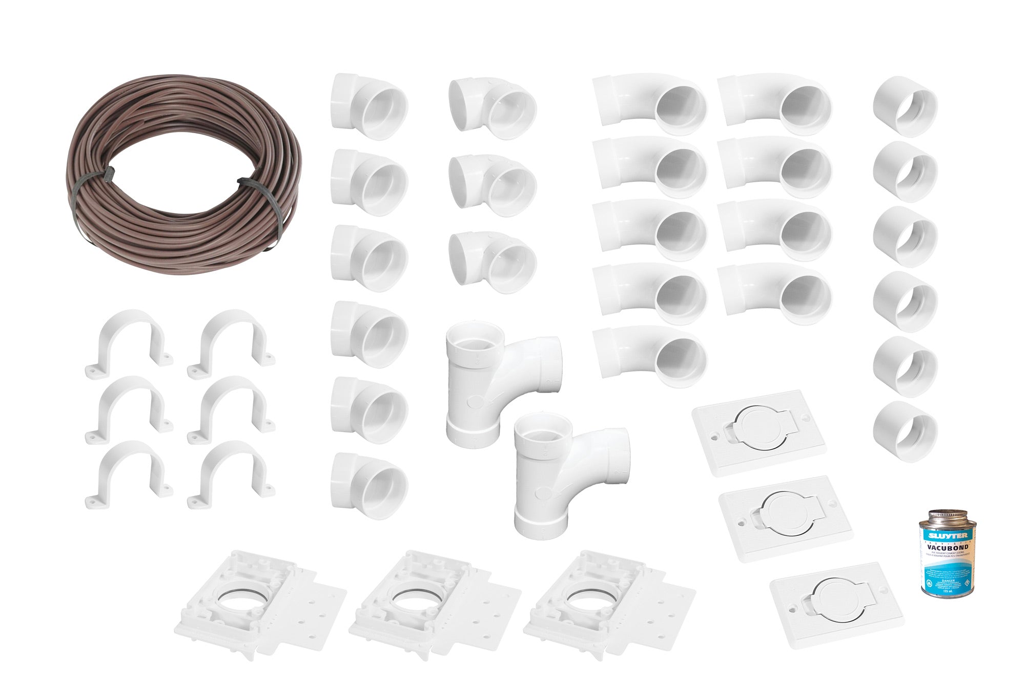 Installation Kit for Central Vacuum - 3 Inlets - with Accessories and Wall Mount Valves