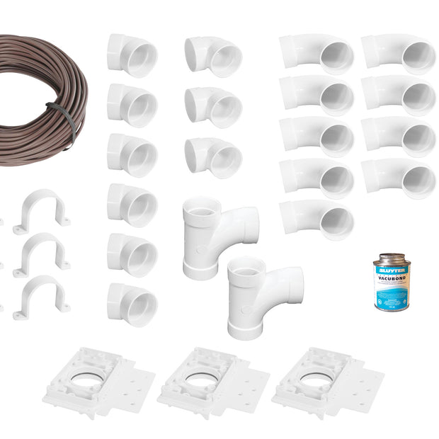 Installation Kit for Central Vacuum - 3 Inlets - with Accessories