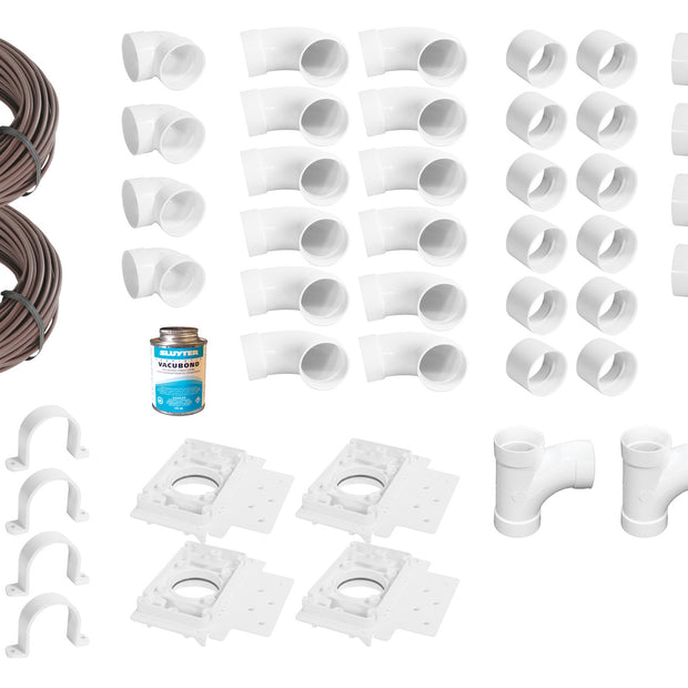 Installation Kit for Central Vacuum - 4 Inlets - with Accessories without Inlet Valve