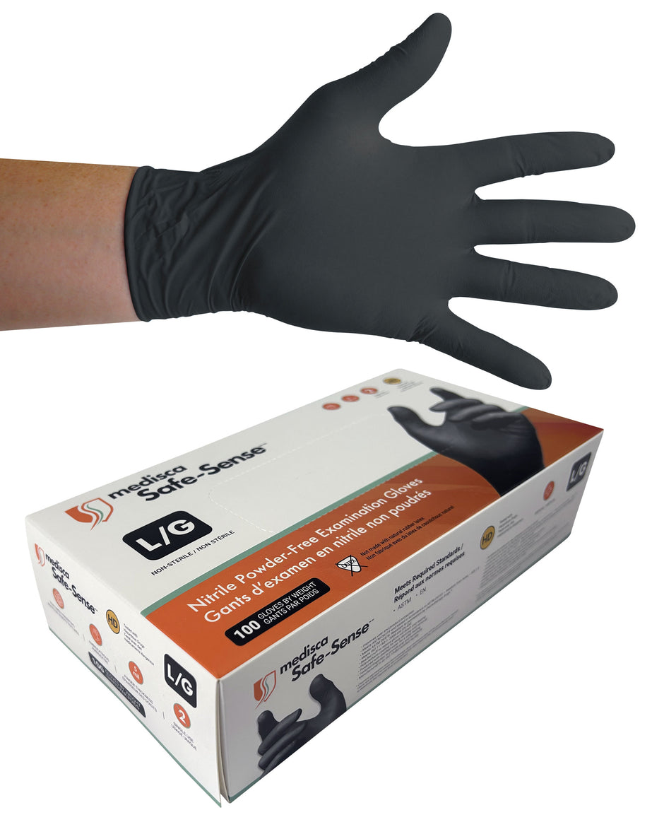 Nitrile Disposable Gloves - Large - 5 mm - Powder-Free - Textured - Bold - Black - Aurelia 73998 - Box of 100
