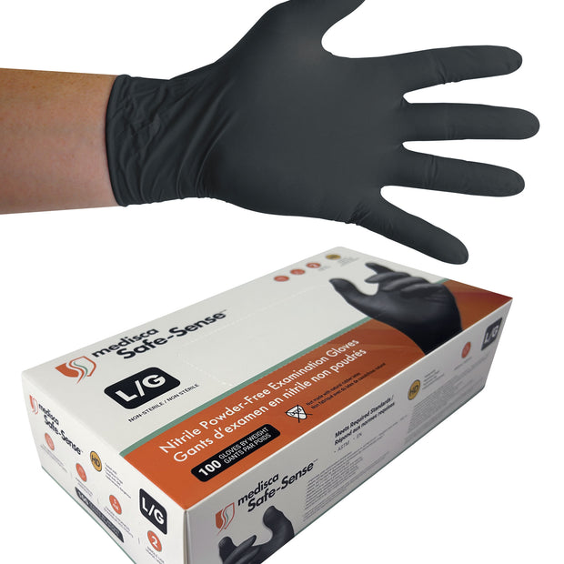 Nitrile Disposable Gloves - Large - 5 mm - Powder-Free - Textured - Bold - Black - Aurelia 73998 - Box of 100