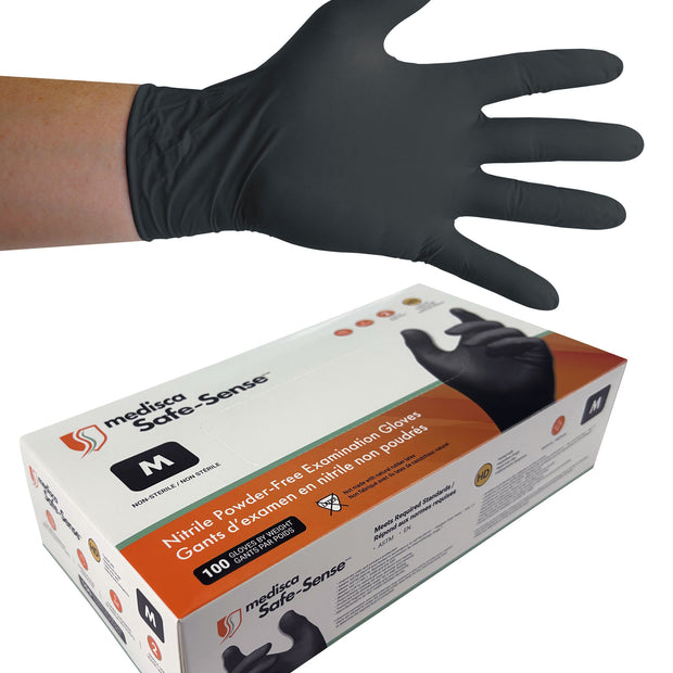 Nitrile Disposable Gloves - Medium - 5 mm - Powder-Free - Textured - Bold - Black - Aurelia 73997 - Box of 100