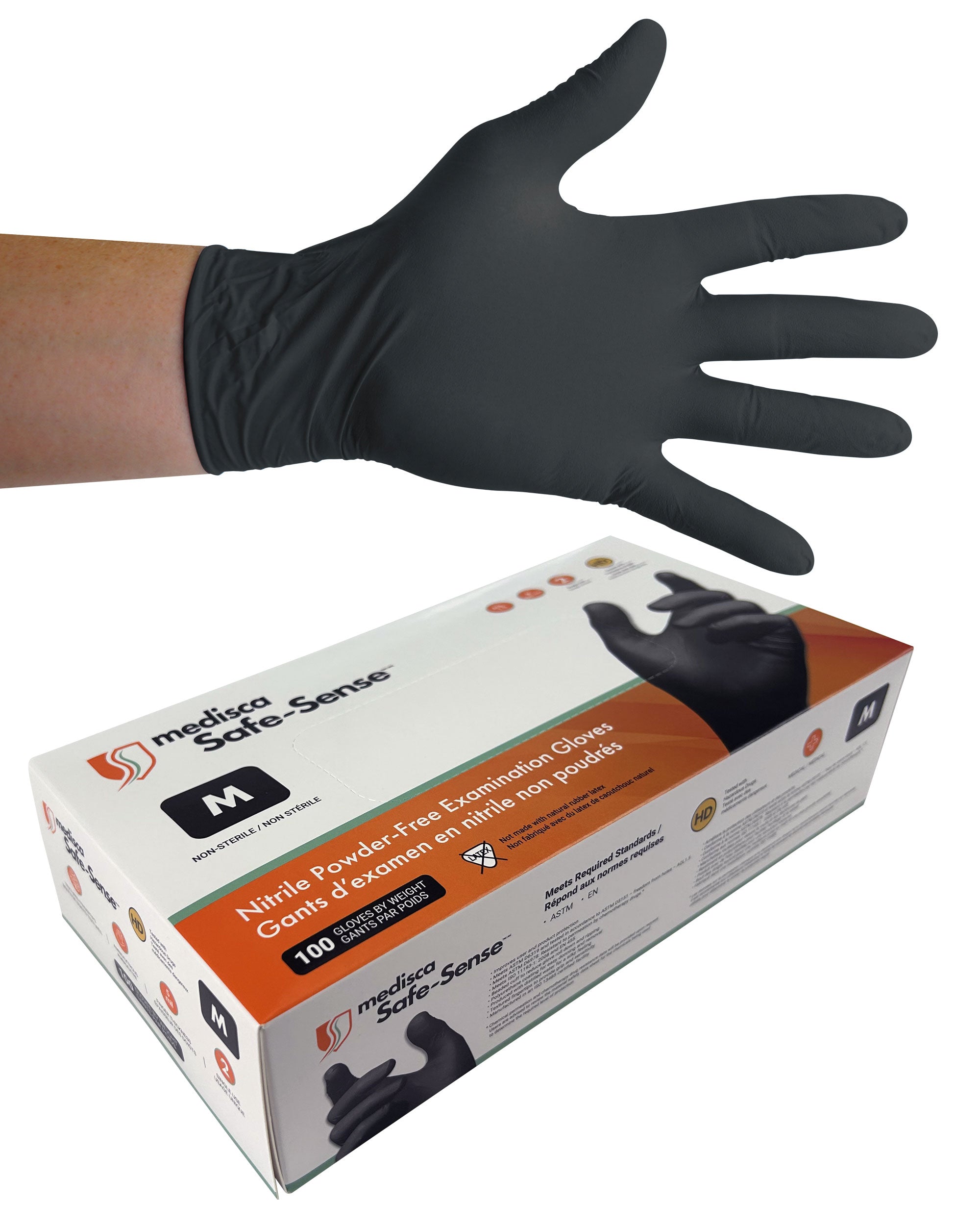 Nitrile Disposable Gloves - Medium - 5 mm - Powder-Free - Textured - Bold - Black - Aurelia 73997 - Box of 100