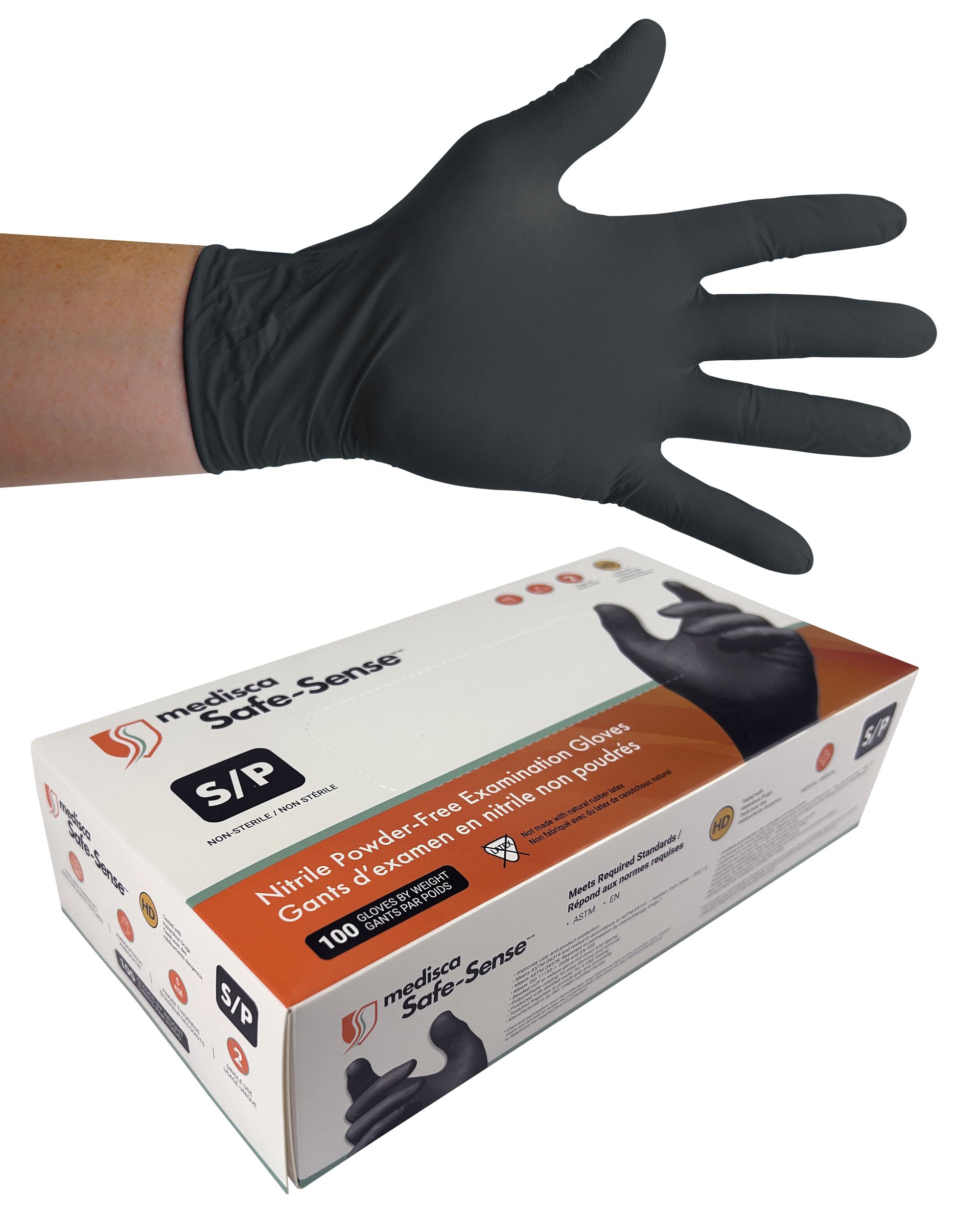 Nitrile Disposable Gloves - Small - 5 mm - Powder-Free - Textured - Bold - Black - Aurelia 73996 - Box of 100