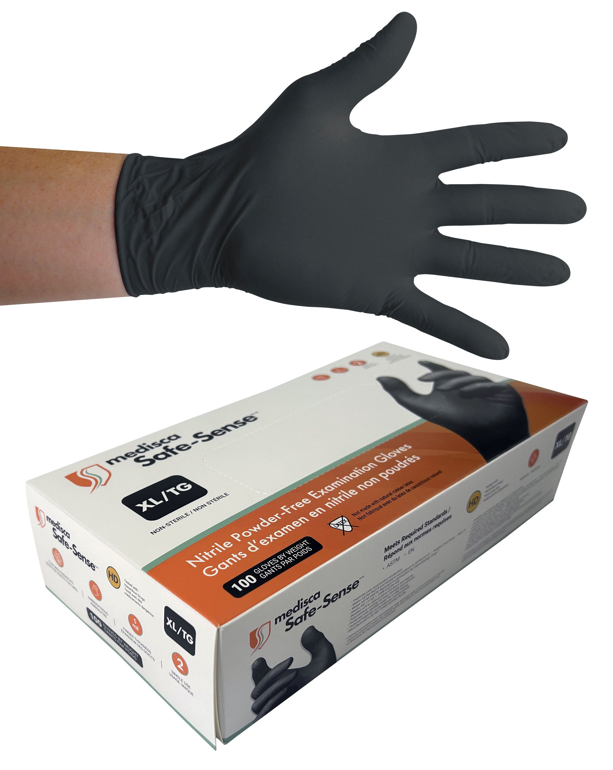 Nitrile Disposable Gloves - Extra Large - 5 mm - Powder-Free - Textured - Bold - Black - Aurelia 73999 - Box of 100